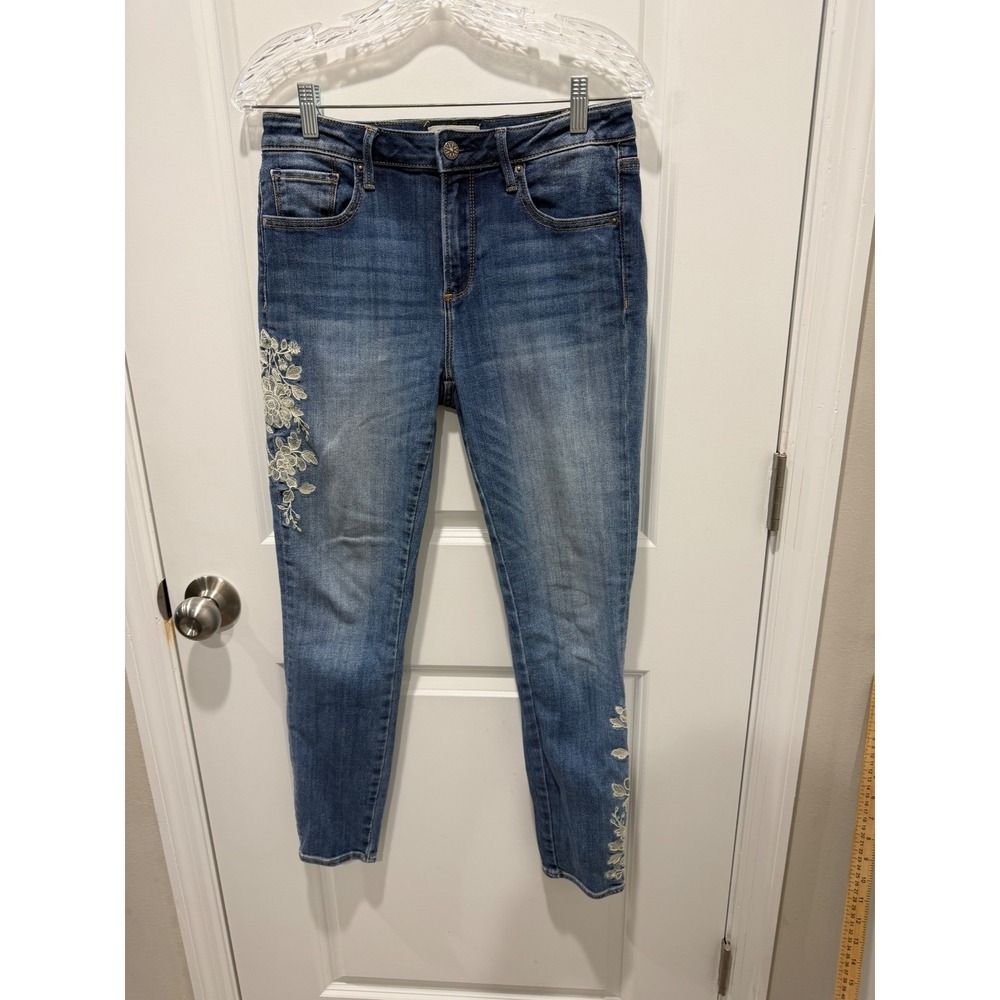 Driftwood Womens Jackie Skinny Jeans Floral Embroidery Blue 28